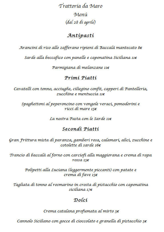 Menu Delivery 28 Aprile
